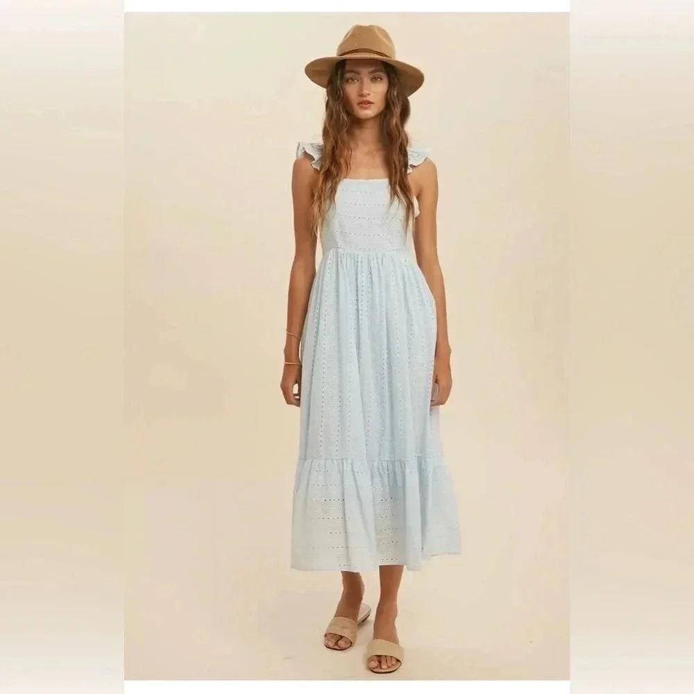 In-Loom Eyelet Lace Smocked Midi Dress Women's